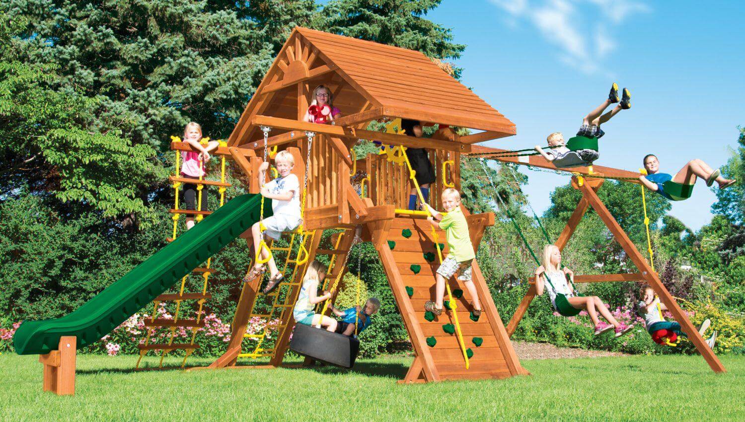 Rainbow playset hot sale slide